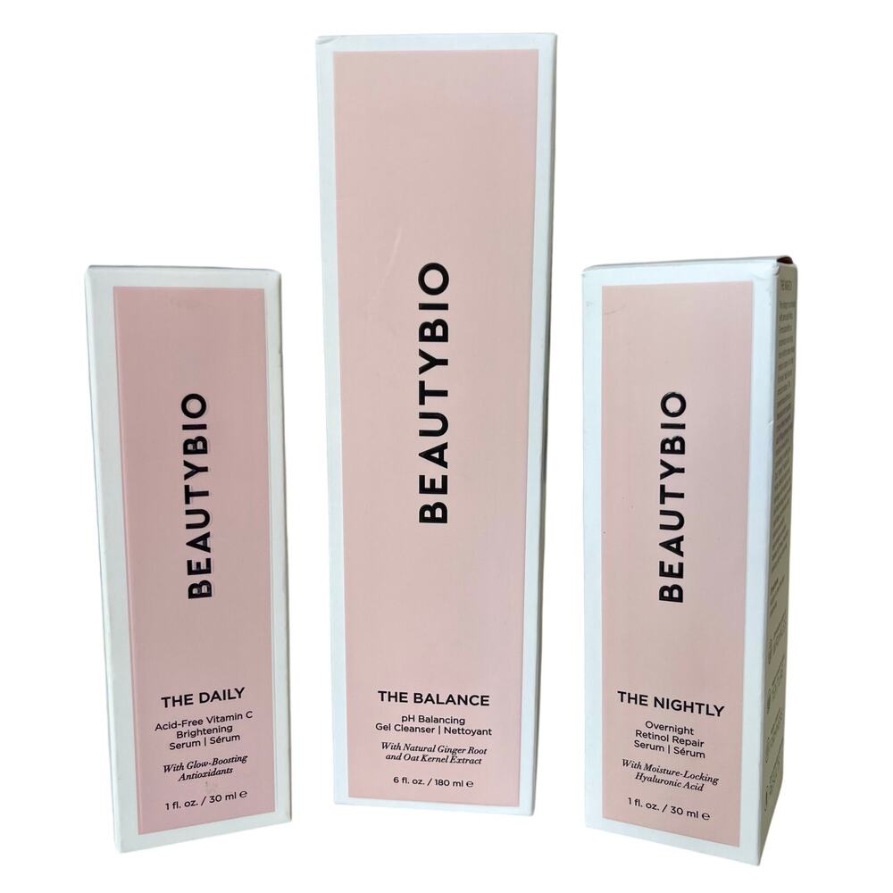 BEAUTYBIO Set The Balance Cleanser, The Daily, The Nightly Retinol Serum NIB